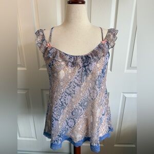 Victoria's Secret Blue Cream Ruffled Camisole Top